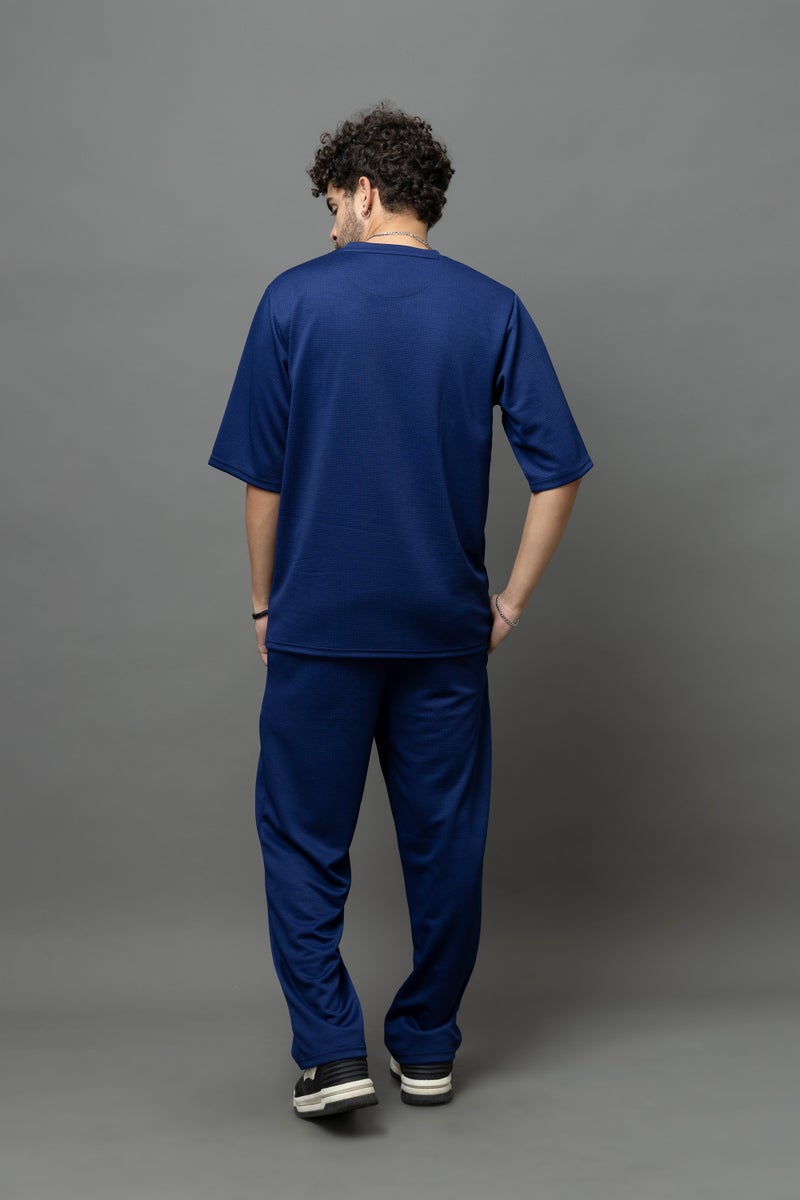 Go Devil Blue Textured T-Shirt and Pant Set for Men - Image 2